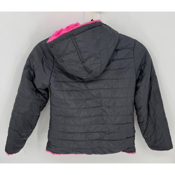 Limited too Girls Reversible Puffer Jacket With Hood & Pink Fuzzy Lining Size8 - Picture 2 of 8
